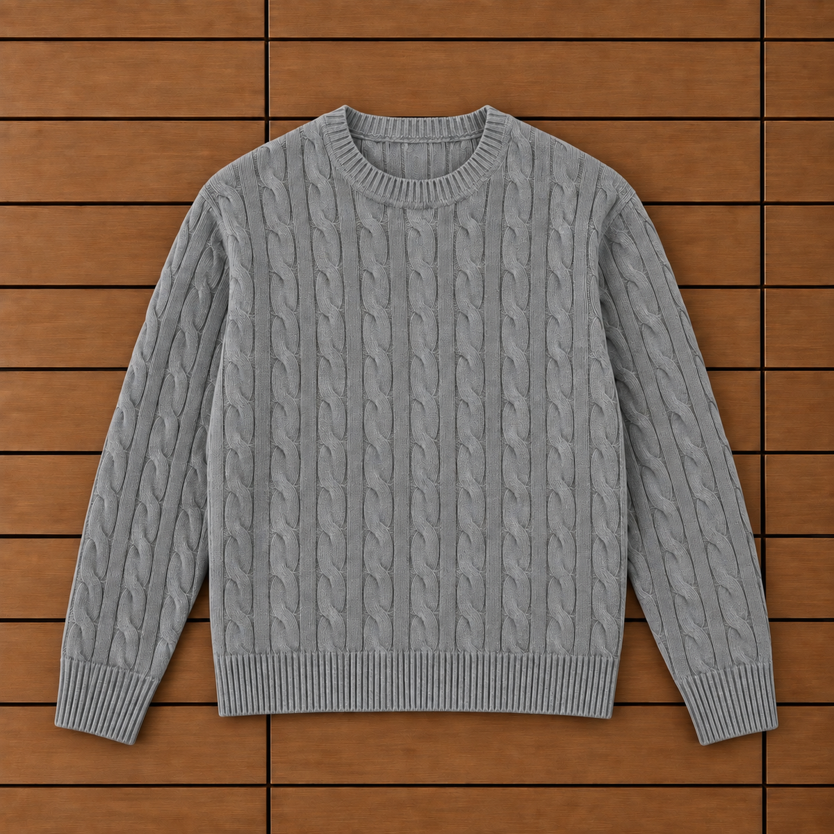 Camisola de Malha Entrançada – Cinzento