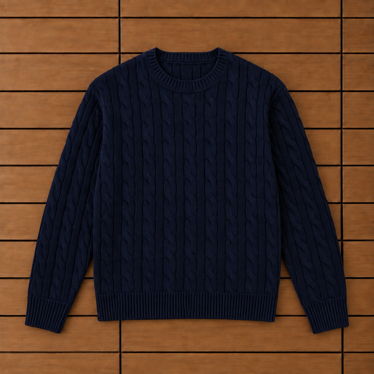 Camisola de Malha Entrançada – Azul Escuro